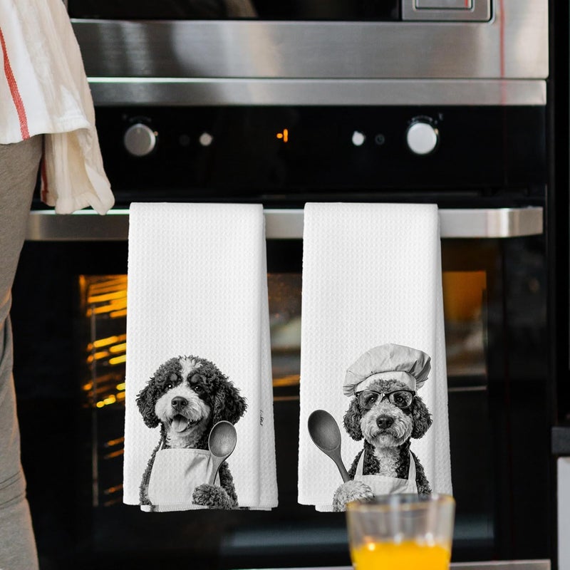 Mcehtle Funny Bernedoodle Kitchen Towels Set of 2, Dog Kitchen Accessories, Dog Chef Gift Hand Towel, Gifts for Dogs Mom Lovers Women, Dining Room Decorative Tea Towel Dish Towels 16x24 Inch - Image 2